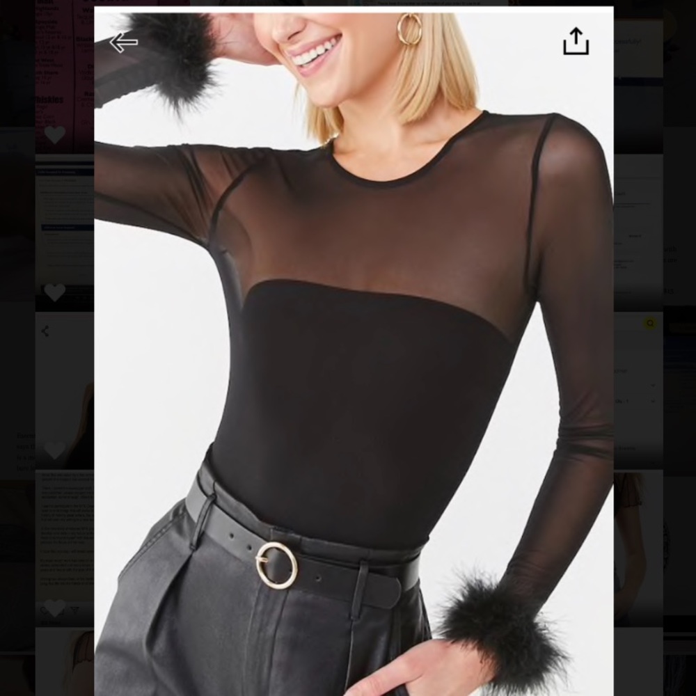 Forever 21 Faux Feather Trim Mesh Bodysuit
